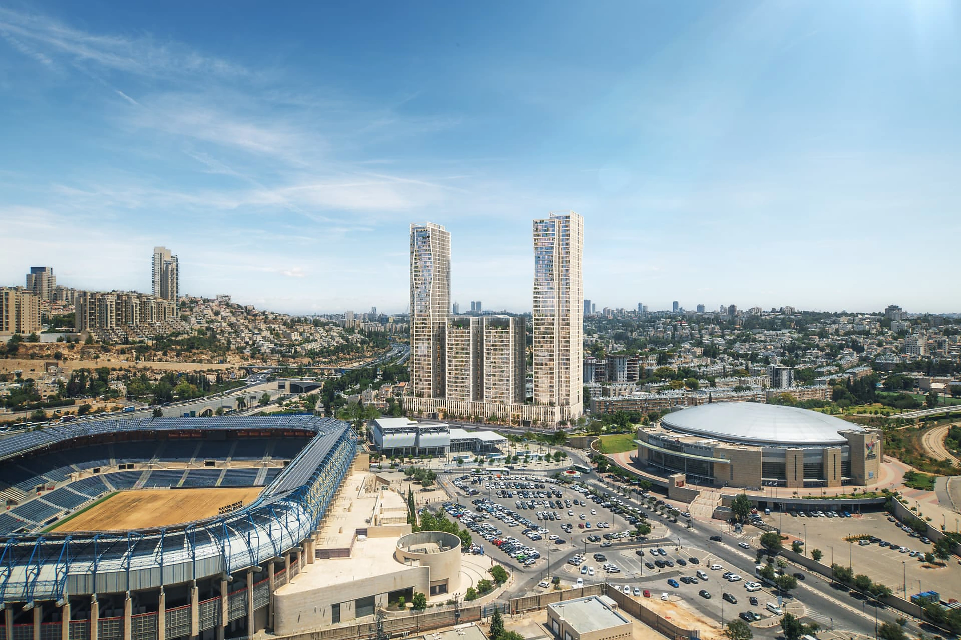 Aerial view of the site beside Teddy Stadium and Pais Arena