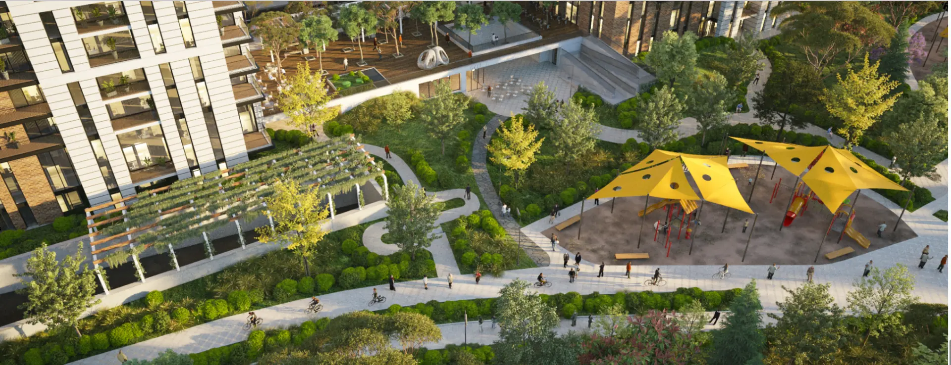 Private landscaped courtyard and children's play area at MATOBU