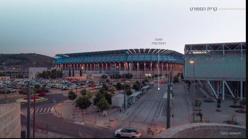 Teddy Stadium and the light rail stop at street level