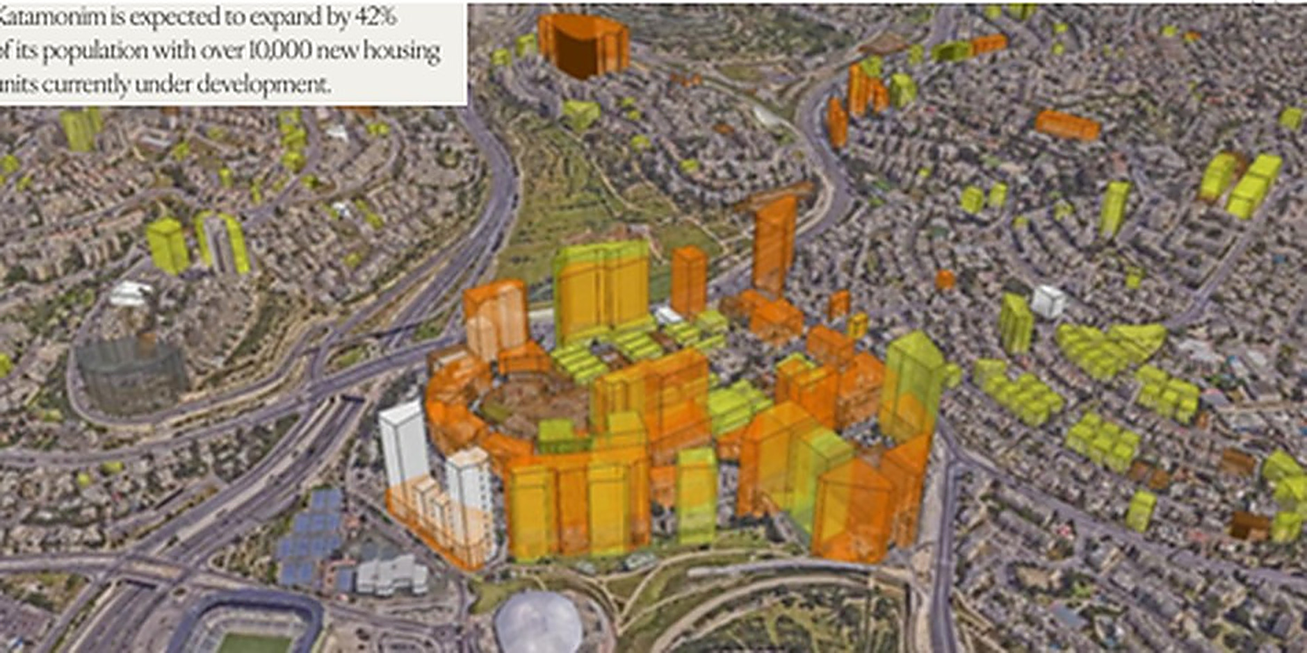 3D massing study of future development in Katamonim